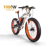 Dwm Vélo de Montagne Électrique 26 '' 4.0 Gros Pneu e-Bike VTT avec Batterie Lithium-ION à Grande Capacité (48V16AH 1000W) Velo Électrique 21 Vitesses Suspension Complète,White+Orange