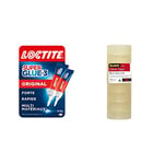 Loctite Super Glue-3 Original, colle forte et résistante de haute qualité & Scotch Ruban Adhésif Transparent 508-8 Rouleaux - 19mm x 33m - Ruban Adhésif Transparent à Usage Général pour l'Ecole