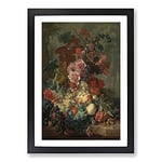 Big Box Art Still Life with Flowers and Fruit Vol.4 by Jan Van Huysum Framed Wall Art Picture Print Ready to Hang, Black A2 (62 x 45 cm)