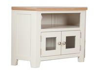 Oak Corner TV Unit Solid Glass Cabinet Pine in Dorset Painted French Ivory Cream