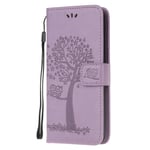for Samsung Galaxy A52s 5G/A52 5G/A52 4G Case, Shockproof Soft PU Leather Folio Flip Wallet Protective Cover Owl Tree Embossed with Magnetic Stand Card Holder TPU Bumper Phone Cover, Light Purple