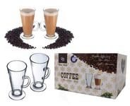 Ever Rich ® Latte Glass Tea Coffee Cup Mug (Fits Tassimo & Dolce Gusto) Size Large Set of 4 (300 ML) Glasses Only (300ML X 4)