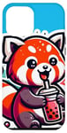 Coque pour iPhone 15 Pro Max Panda Rouge Boisson Boba Bubble Tea Kawaii Anime Doux K Pop