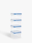 John Lewis ANYDAY Square Airtight Plastic Kitchen Storage Container, Set of 4, 80ml, Clear/Blue