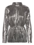 Slfnaline Ls High Neck Plisse Top Tops Blouses Long-sleeved Silver Selected Femme