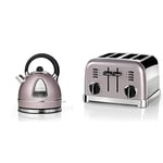 Cuisinart Style Collection 1.7L Traditional Kettle | Vintage Rose | CTK17PU & Style Collection 4 Slot Toaster | Vintage Rose | CPT180PU