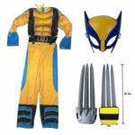 Wolverine-dräkt för barn, superhjältedräkt för pojkar, halloween-cosplaymask/vargklo-rekvisita Fantasy-G 3Pcs Set M(120-130CM)