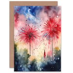 Fireworks 4th July Independence Day USA Him Her Birthday Blank Greeting Card