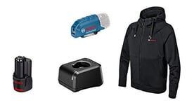 Bosch Professional veste chauffante GHJ 12+18V XA (avec adaptateur de charge USB GAA 12V-21 + batterie GBA 12V 2.0Ah + chargeur GAL 12V-20, dans boîte carton) Taille M Noir