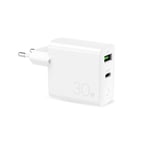 PURO Mini Snabb reseladdare - Snabb USB-A + USB-C strömförsörjning 30W (vit)