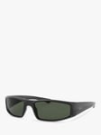 Ray-Ban RB4335 Unisex Rectangular Sunglasses, Black/Green
