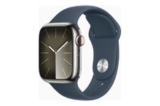 Apple Watch Series 9 (GPS + Cellular) - sølv rustfrit stål - smart ur med sportsbånd - stormblå - 64 GB