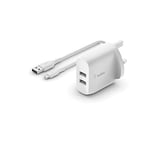 Belkin Boost Charge Dual USB-A Wall Charger 24W + USB-A to Micro-USB Cable (For Smartphones, Tablets, Wireless Headphones, Power Banks, Portable Speakers and more) | WCE002my1MWH