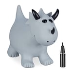 Relaxdays Animal Sauteur avec Pompe à air, en Forme de tricératops, Charge Max. 50 kg, sans BPA, pour Enfants, Gris