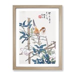 Two Birds Upon A Rose Bush By Ren Yi Asian Japanese Framed Wall Art Print, Ready to Hang Picture for Living Room Bedroom Home Office Décor, Oak A3 (34 x 46 cm)