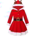 Flickors Jul Fru Jultomten Kostym Röd Sammet Hoodie Klänning 150cm