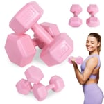 Hex hantlar set 2x4 kg, träningsvikter, fitnessbelastning, rosa, ModernHome