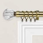 Oxford Homeware Curtain Pole Extendable (Antique Brass, 120-210 Cm, 48-83 Inches) - Includes Marble Ball Finials, Rings, Brackets & Fittings Set