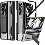Klarfodral för Samsung Galaxy Z Fold 6 med S Pen-hållare & Flat Hinge Protector & Stativ, Smalt PC All-Inclusive Stötsäkert Fodral black