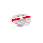 Pyrex Cook & Heat Square Glass Food Container With Vented Lid Red 0.35L