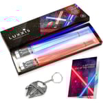 Ljusstarka ätpinnar med ljussabel-design - Lysande ätpinnar för Star Wars-gåvor, temafest, kul [2 par, röd och blå uppsättning] med flasköppnare och presentkort