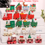 Mini Wooden Train Xmas Kids Toy Family Home Decor New Year Gift Green