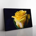Big Box Art Yellow Rose Flower Vol.1 Painting Canvas Wall Art Print Ready to Hang Picture, 76 x 50 cm (30 x 20 Inch), Blue, Gold, Cream