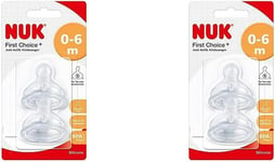 NUK First Choice+ Baby Bottle Teat, 0-6 Months, Silicone with Small Feed Hole, 