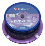 Verbatim DVD+R DL, 8x, 8.56GB/240min, 35-pack spindel, matt silver