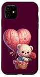 iPhone 11 Valentine Teddy Bear Pink Flower Hot Air Balloon Case