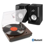 Bluetooth Vinyl Record Player and SHF404B Active Speakers HI-Fi System Dark Wood