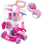 Childrens PINK Cleaning Trolley Role Play Toy Set. Sound & Lights Vacuum Cleaner