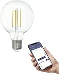 EGLO connect.z Smart Home E27 LED filament light bulb, G80, ZigBee, app and voice control, dimmable, neutral white, 806 lumen, 6 watt, vintage lightbulb transparent