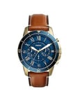 Fossil Grant Sport Blue Dial Brown Strap Mens Watch