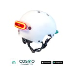 Cosmo Urban Blanc L/XL - Casque avec éclairage Vélo Arrière Intelligent et Connecté - Clignotants, Feu Stop, Detection de Chute Automatique, Partage de trajet - Neuf