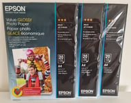 NEW Original Epson Value A4 Glossy Photo Paper 183gsm - 60 Sheets (3 X 20 Packs)