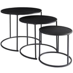 Set Of 3 Round Table Wooden Top Nest of 3 Tables Coffee Table Side Table Black