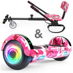 SISIGAD Hoverboard go Kart Seat, 6.5 Inches Hoverboard Hoverkart with LED Lights and Bluetooth Speaker, Hoverboard Go Kart Bundle for Kids Boys Girls