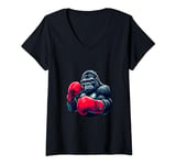 Womens Funny Gorilla Boxing Gloves Graphic Animal Lover Training V-Neck T-Shirt