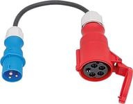 as - Schwabe Câble adaptateur E4 0,3 m H07RN-F 3G2,5, fiche CEE bleue 230 V 16 A 3 pôles, coupleur CEE rouge, 400 V 32 A, 5 broches avec couvercle rabattable 230 V 16 A max. 3500 W, IP44, 61374