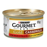 Purina Gourmet Gold Casserole Humide pour Chats avec bœuf et Poulet en Sauce avec Tomate, 24 boîtes de 85 g