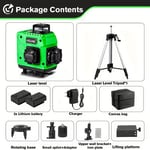 Niveau laser vert professionnel 16 lignes 4x360°, auto-nivellement puissant avec alarme, sans fil rechargeable, télécommande, compact et précis pour construction & accrochage, étui inclus