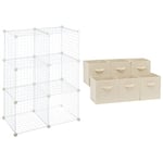 Amazon Basics 6 Cube Wire Storage Shelves - White & Foldable Storage Cubes (6 Pack), Beige