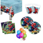 Spiderman Kit de fête d'anniversaire 57 pour 8 personnes, enfant, homme, araignée, coordonné, table de fête, assiettes, tasses, serviettes de table, décorations pour fêtes (8 personnes)