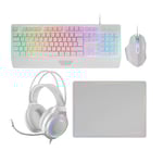 Mars Gaming MCP124PRO, Combo Gaming 4en1, Clavier RGB H-Mech avec Repose-Poignets, Souris RGB 3200DPI et Switches HUANO, Casque FRGB, Tapis Nanotextile 36x26cm, Multiplateforme, Portugais, Blanc