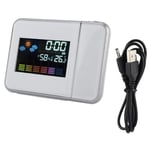 Omabeta USB LED Digital Modern Weather Forecast Calendar Humidity Display Alarm Clock Weather Weather Projector Bedroom(White)