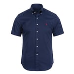 Lululem0n Herr Kortärmad Broderade Skjortor Knappar Ner Broderad Kubansk Bröllopsskjorta Sommar Toppar Navy XL