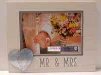 Mr & Mrs  Wedding Gift 5 x 7 Photo Frame with Heart Icon