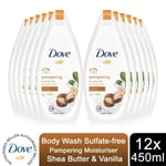 Dove Body Wash Sulfatefree Pampering Moisturiser Shea Butter & Vanilla, 12x450ml