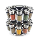 Cole & Mason H121809 Cambridge 20 Glass Rotating Spice Rack, Spice and Herb Organiser/Storage, Glass Spice Jars with Labels, Herbs and Spices Included